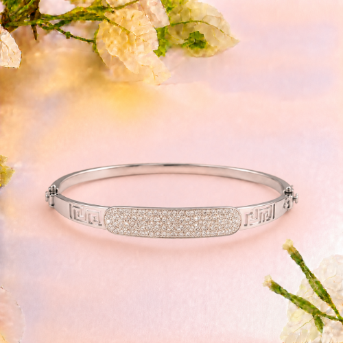 Picture of 925 Sterling Silver Greek Key CZ Bangle Bracelet