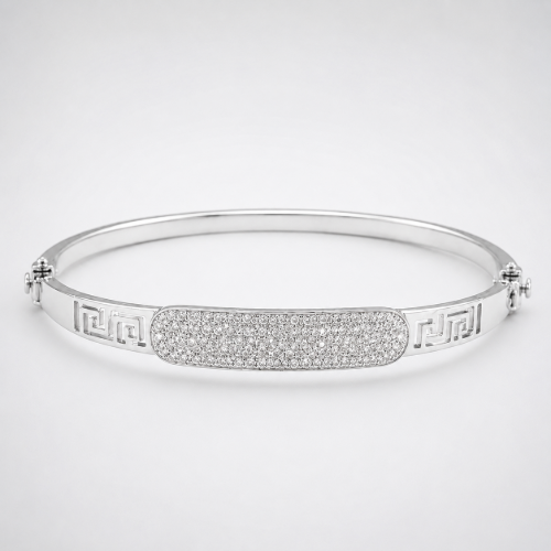 Picture of 925 Sterling Silver Greek Key CZ Bangle Bracelet