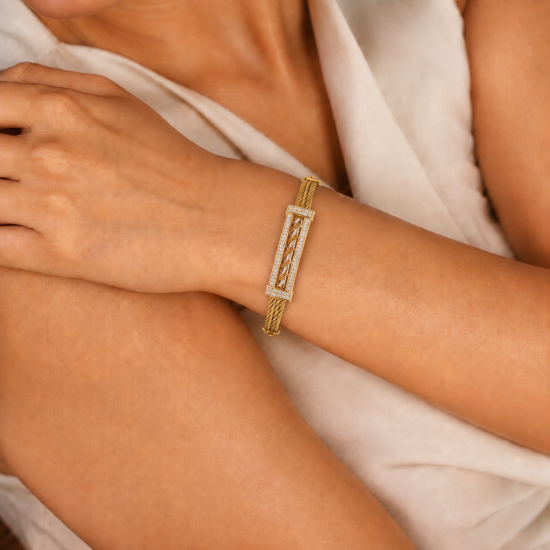 Picture of 925 Silver Gold Rope CZ Bangle