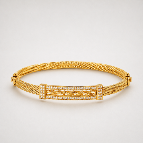 Picture of 925 Silver Gold Rope CZ Bangle