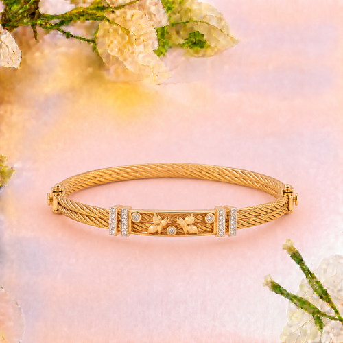Picture of 925 Silver Gold Floral Rope Bangle