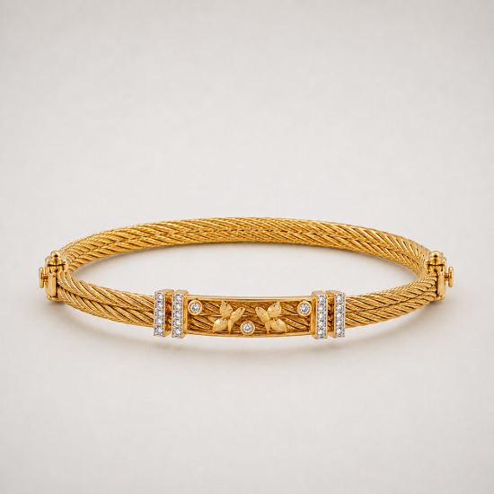 Picture of 925 Silver Gold Floral Rope Bangle
