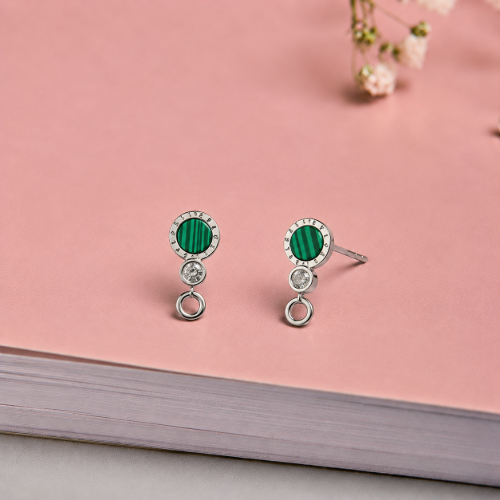 Picture of 925 Silver Green Malachite Circle Stud Earrings