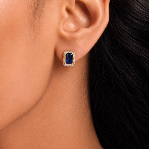 Picture of 925 Silver Blue Sapphire Stud Earrings