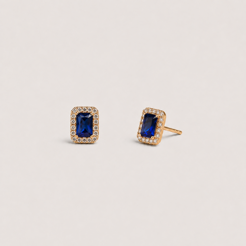 Picture of 925 Silver Blue Sapphire Stud Earrings