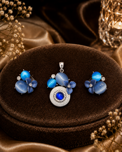 Picture of Blue Floral Pendant Set