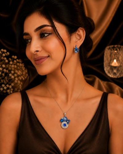 Picture of Blue Floral Pendant Set