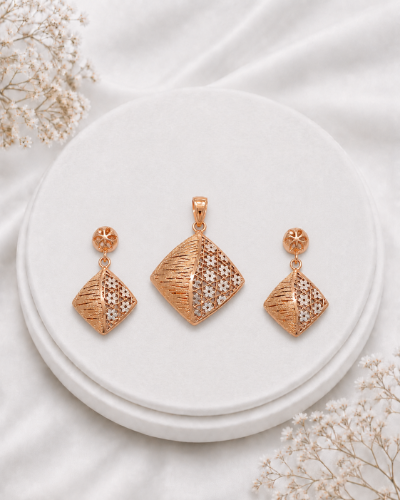 Picture of 925 Rose Gold Floral Diamond Pendant Set