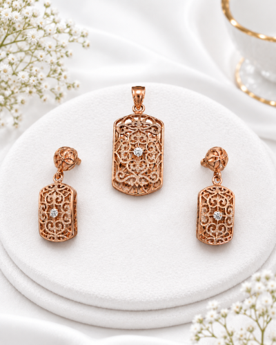 Picture of 925  Rose Gold Filigree Pendant Set