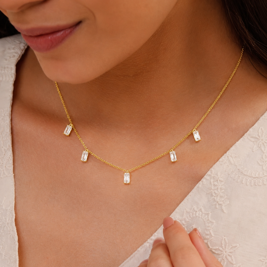 Picture of 925 Silver Baguette Drop Station Necklace