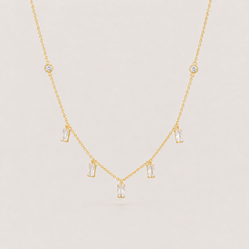 Picture of 925 Silver Baguette Drop Station Necklace