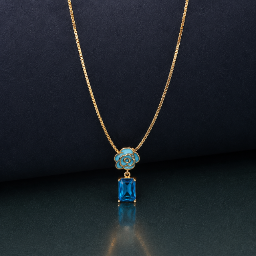 Picture of 925 Silver Blue Crystal Flower Pendant Necklace