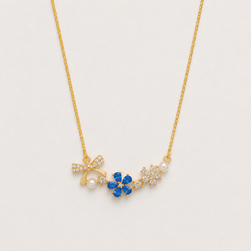 Picture of 925 Silver Blue Floral Pearl Necklace