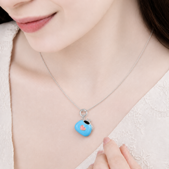 Picture of 925 Silver Blue Heart Charm Pendant Necklace