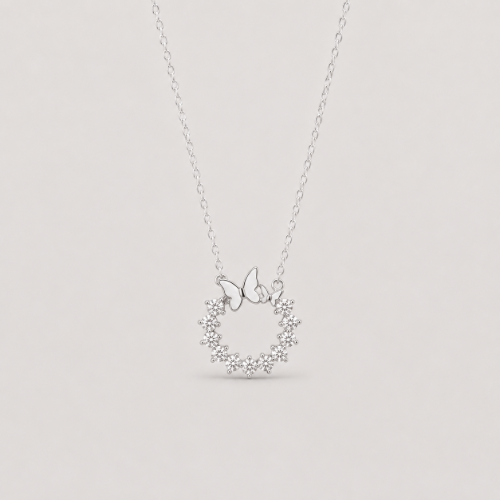 Picture of 925 Silver Butterfly Circle Pendant Necklace