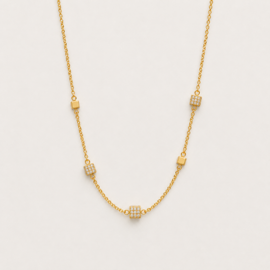 Picture of 925 Silver CZ Square Station Chain Necklace
