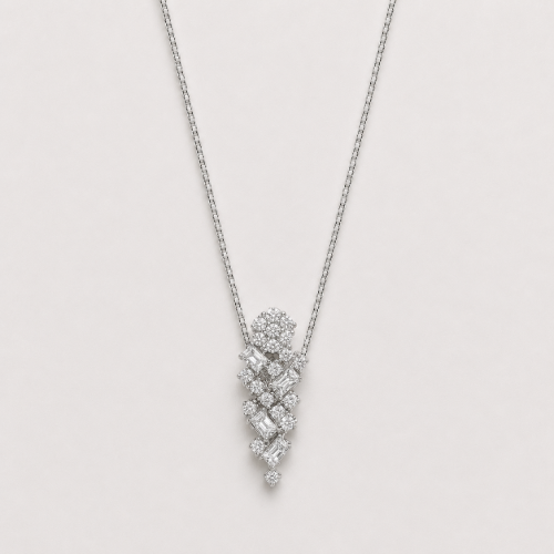 Picture of 925 Silver Diamond Cluster Pendant Necklace