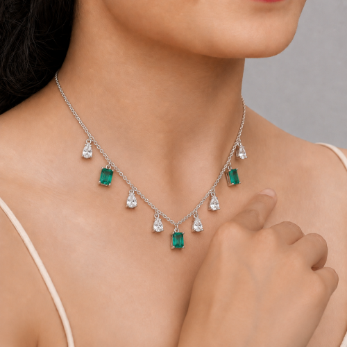 Picture of 925 Silver Emerald Drop Necklace