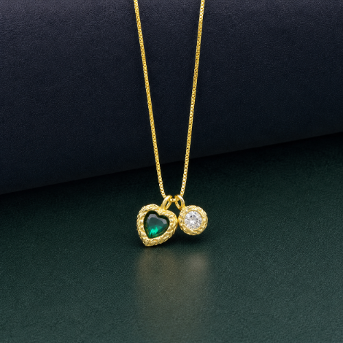 Picture of 925 Silver Emerald Heart Charm Necklace