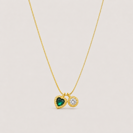 Picture of 925 Silver Emerald Heart Charm Necklace