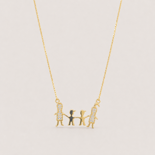 Picture of 925 Silver Family Pendant Necklace (Gold Finish)