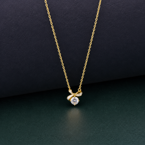 Picture of 925 Silver Gold Bow CZ Necklace
