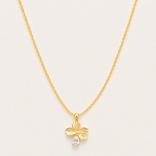 Picture of 925 Silver Gold Bow CZ Necklace