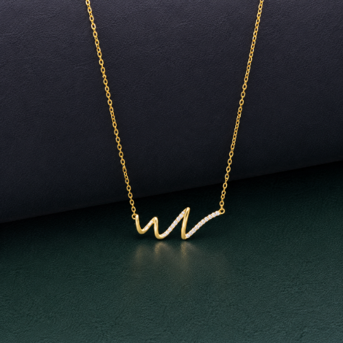 Picture of 925 Silver Gold Plated CZ Wave Necklace