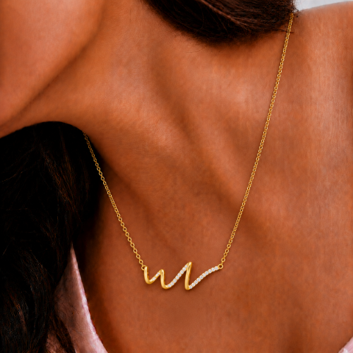 Picture of 925 Silver Gold Plated CZ Wave Necklace