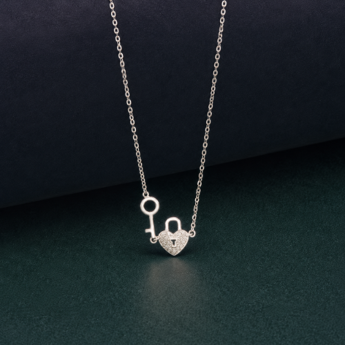 Picture of 925 Silver Heart Lock & Key NecklaceA romantic