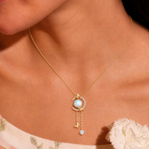 Picture of 925 Silver Moonstone Butterfly Drop Pendant Necklace