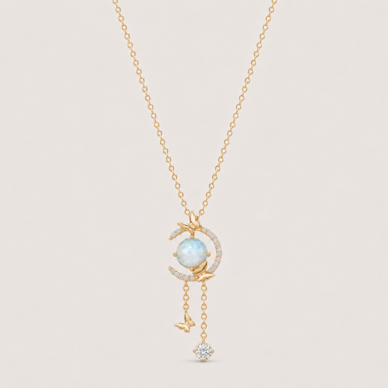 Picture of 925 Silver Moonstone Butterfly Drop Pendant Necklace