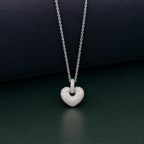 Picture of 925 Silver Pave Heart Pendant Necklace
