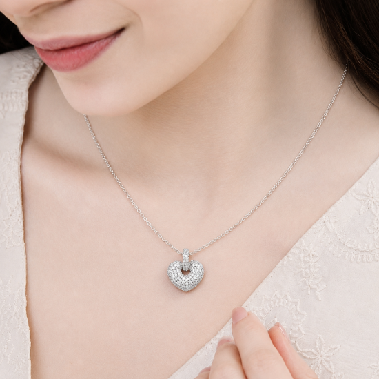 Picture of 925 Silver Pave Heart Pendant Necklace
