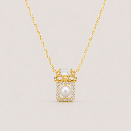 Picture of 925 Silver Pearl Gift Box Pendant Necklace