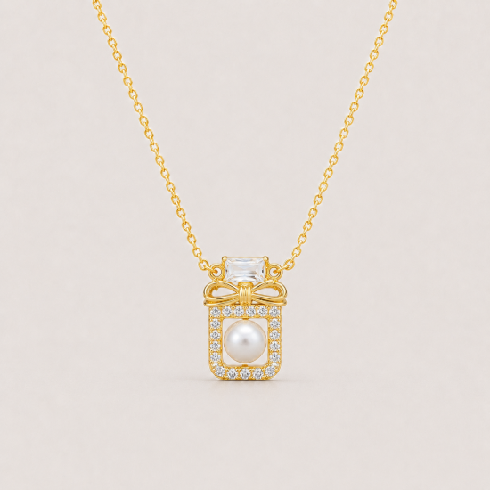 Picture of 925 Silver Pearl Gift Box Pendant Necklace