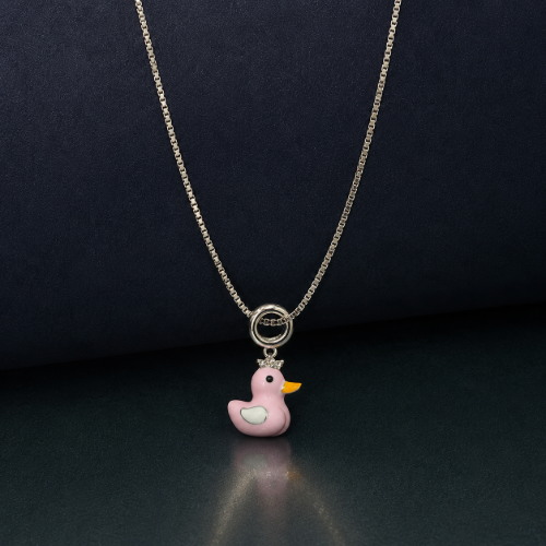 Picture of 925 Silver Pink Duck Pendant Necklace
