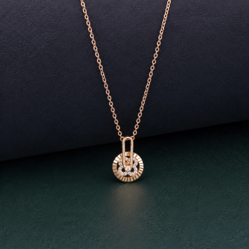 Picture of 925 Silver Rose Gold CZ Circle Link Pendant Necklace
