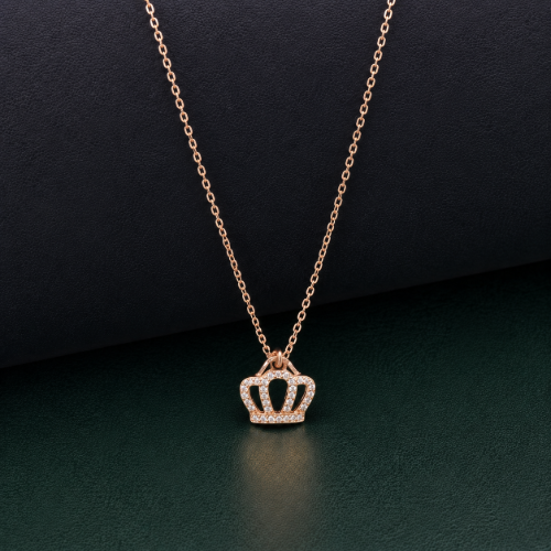 Picture of 925 Silver Rose Gold CZ Crown Necklace
