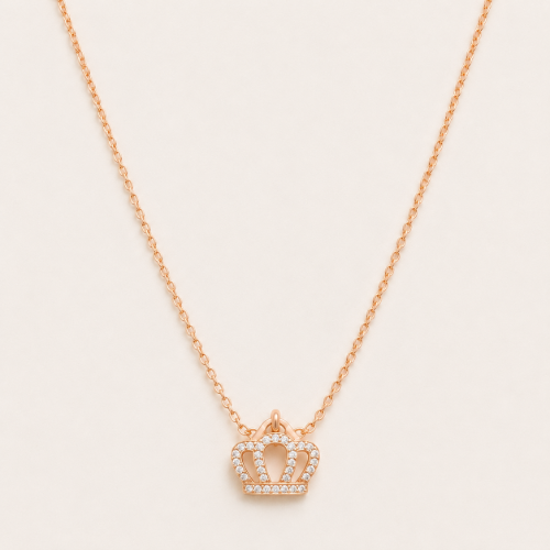 Picture of 925 Silver Rose Gold CZ Crown Necklace