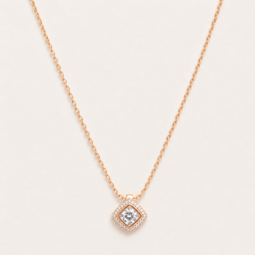 Picture of 925 Silver Rose Gold Halo CZ Necklace