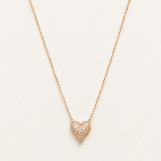 Picture of 925 Silver Rose Gold Pave Heart Necklace