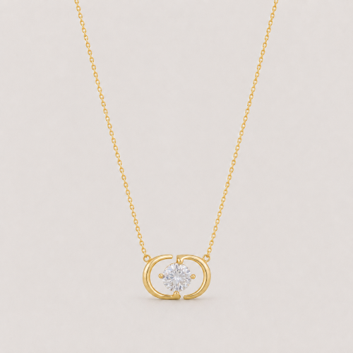 Picture of 925 Silver Solitaire Circle Pendant Necklace (Gold Finish)