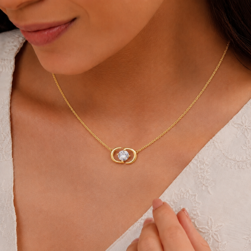 Picture of 925 Silver Solitaire Circle Pendant Necklace (Gold Finish)