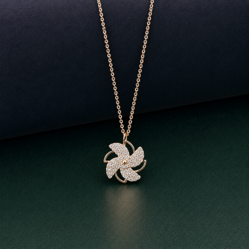 Picture of 925 Silver Sparkling Floral Pendant Necklace