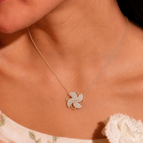 Picture of 925 Silver Sparkling Floral Pendant Necklace