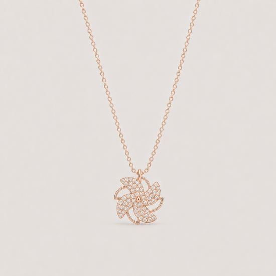 Picture of 925 Silver Sparkling Floral Pendant Necklace
