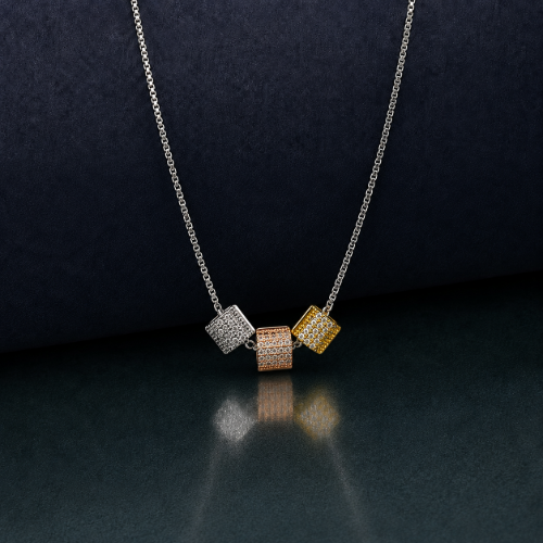 Picture of 925 Silver Tri-Color CZ Cube Pendant