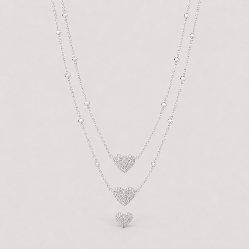 Picture of 925 Silver Triple Heart Layered Necklace