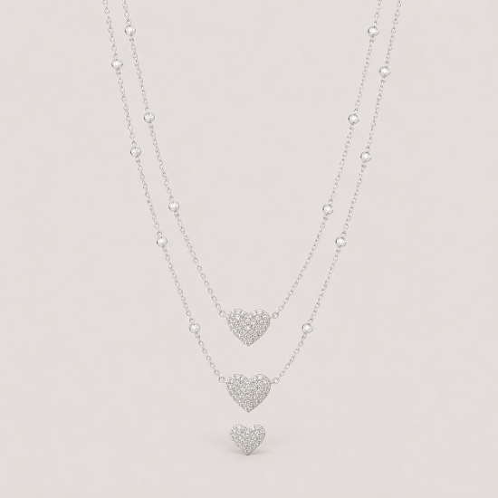 Picture of 925 Silver Triple Heart Layered Necklace